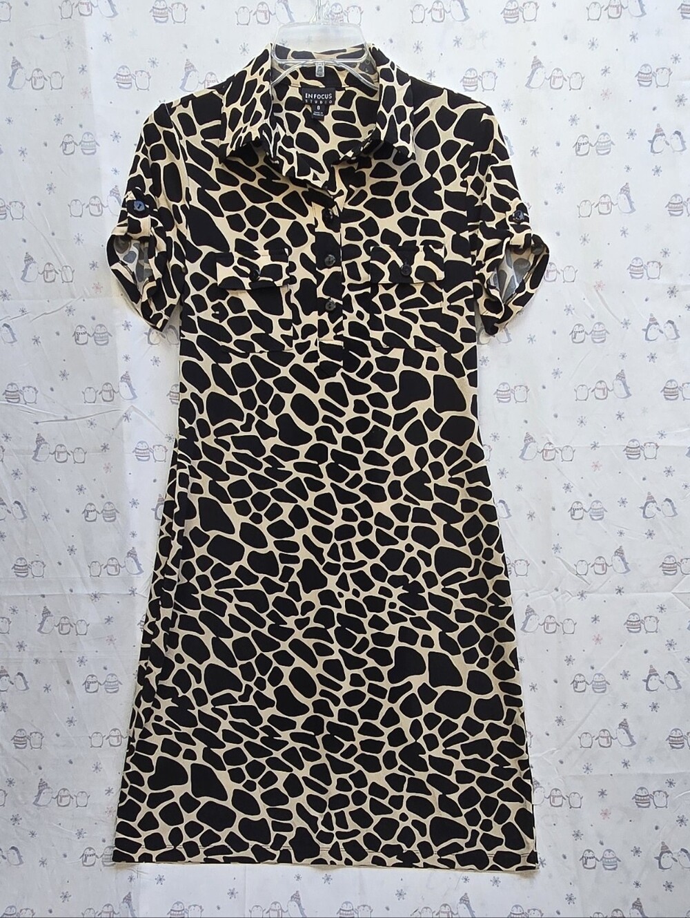 Enfocus Studio Beige and Black Animal-Print Midi Shirt Dress. 6